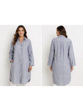 Vikolino  Shirt Dress XL Euro Washed Linen Oversized  Blue Long Sleeve